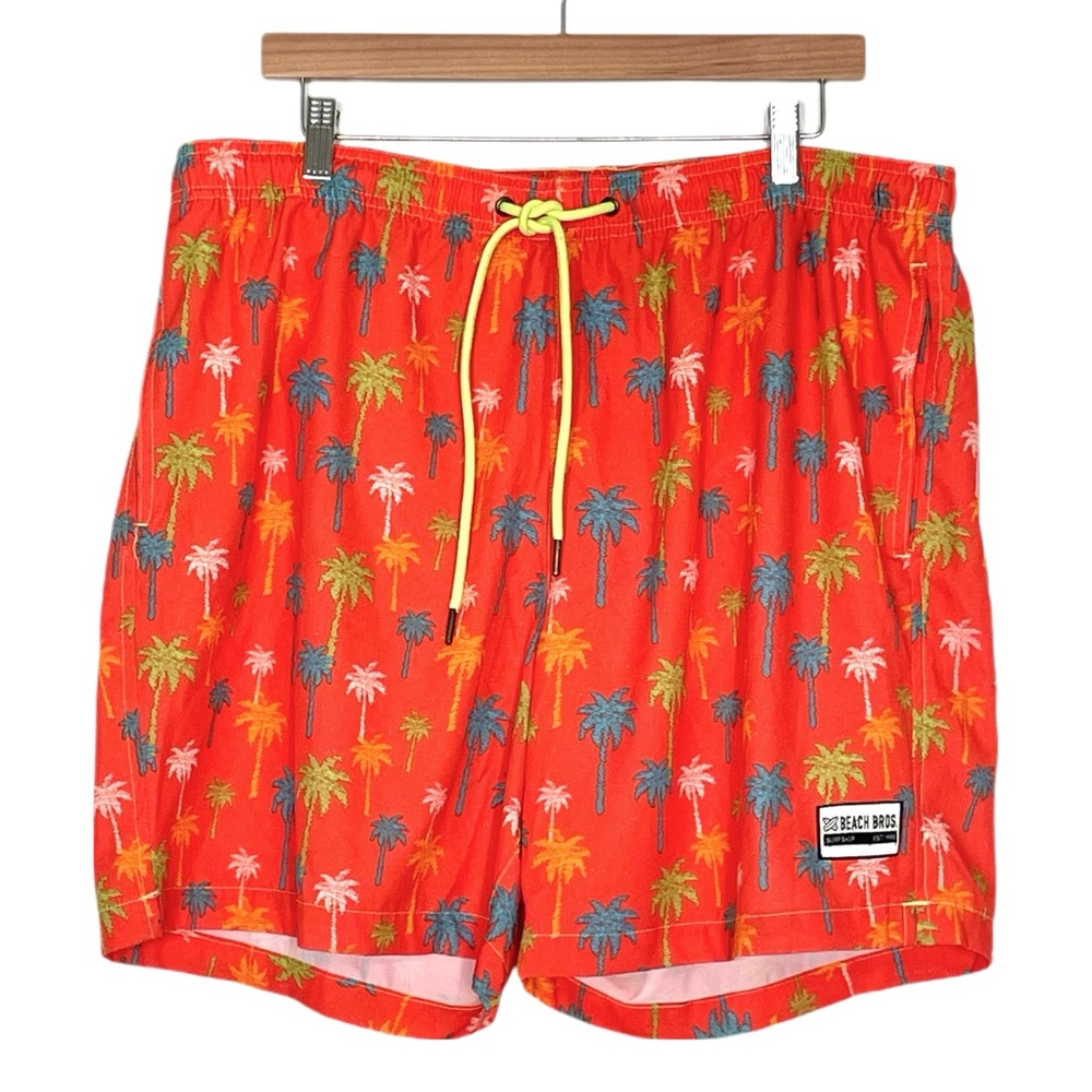 Beach Bros. Orange Tropical Print Swim Trunks Swim Shorts Size XXL Mesh Lining